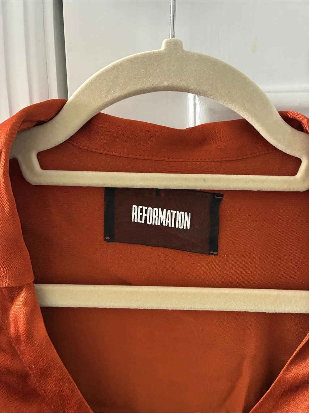 Reformation Burnt Orange Satin/ Silk Feeling Button-Down Shirt - Picture 4 of 9